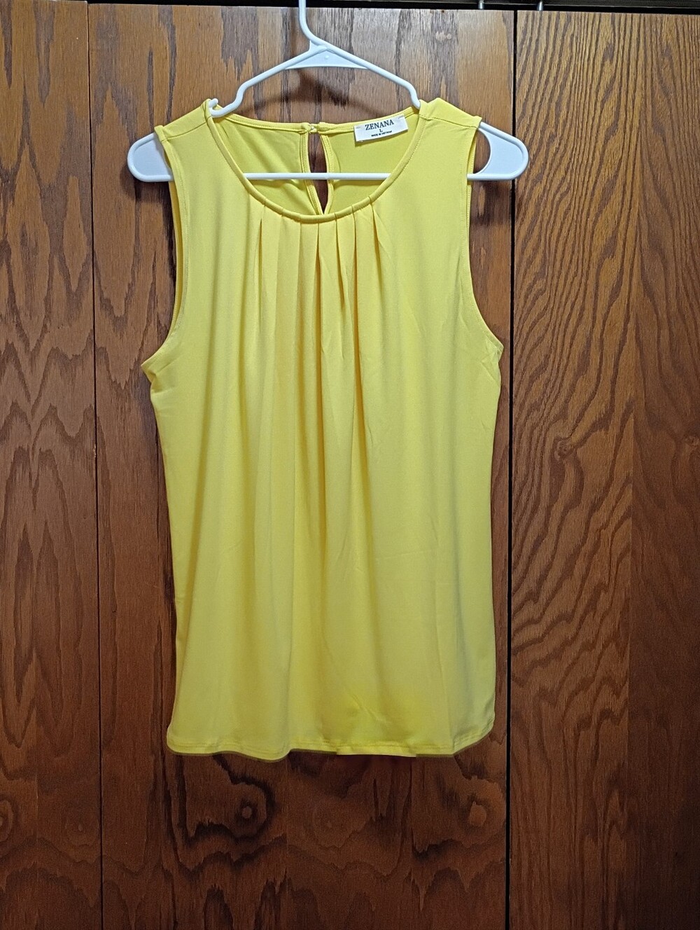 Zenana Outfitters Bright Yellow Pleated Neck Sleeveless Top